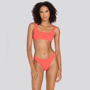 NWT Solid & Striped Elle Ribbed Bikini Bottom and Bra (Top) Hot Coral Sz L